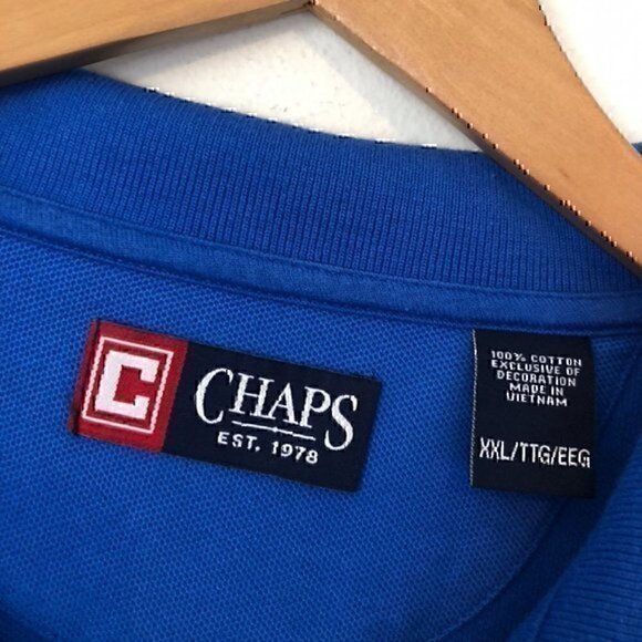 CHAPS Mens Polo Shirt Solid Blue Short Sleeve 100% Cotton Everyday Shirt XXL 2XL - Picture 4 of 5